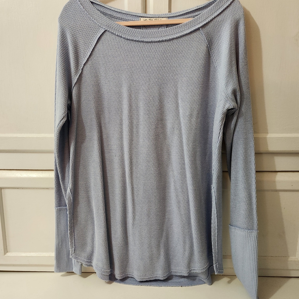 We The Free Light Blue Women's Long Sleeve Waffle Knit Top